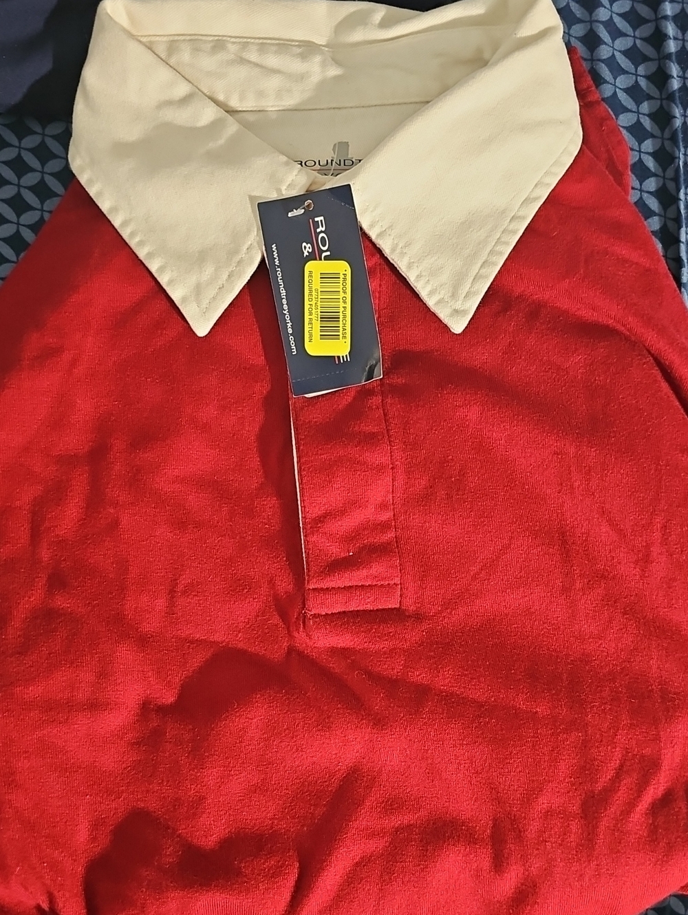 Roundtree & Yorke Red Long Sleeve Polo with Cream Collar